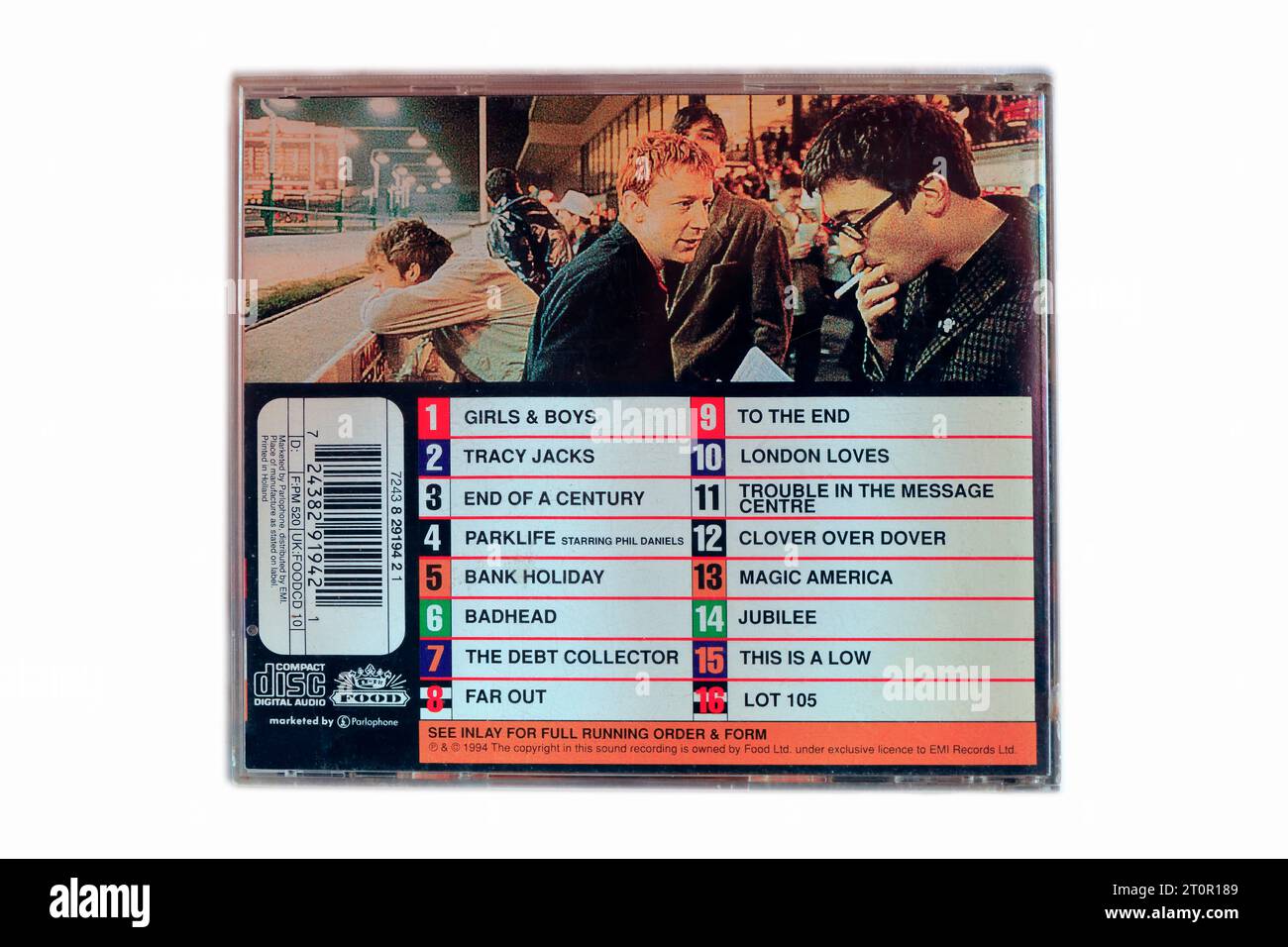 Blur - Parklife reverse with tracks list, CD case on light background Stock Photo