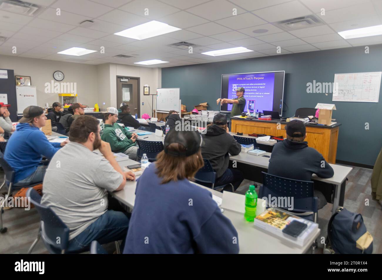 Detroit, Michigan - Apprentice carpenters and millwrights learn job skills in a classroom session at the Michigan Regional Council of Carpenters and M Stock Photo