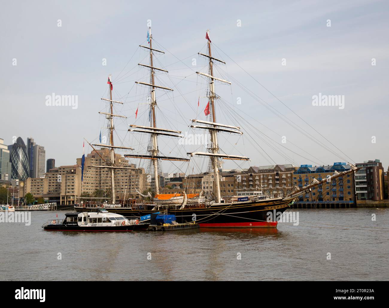 Three Masted Clipper Stad Amsterdam River Thames City of London England Stock Photo
