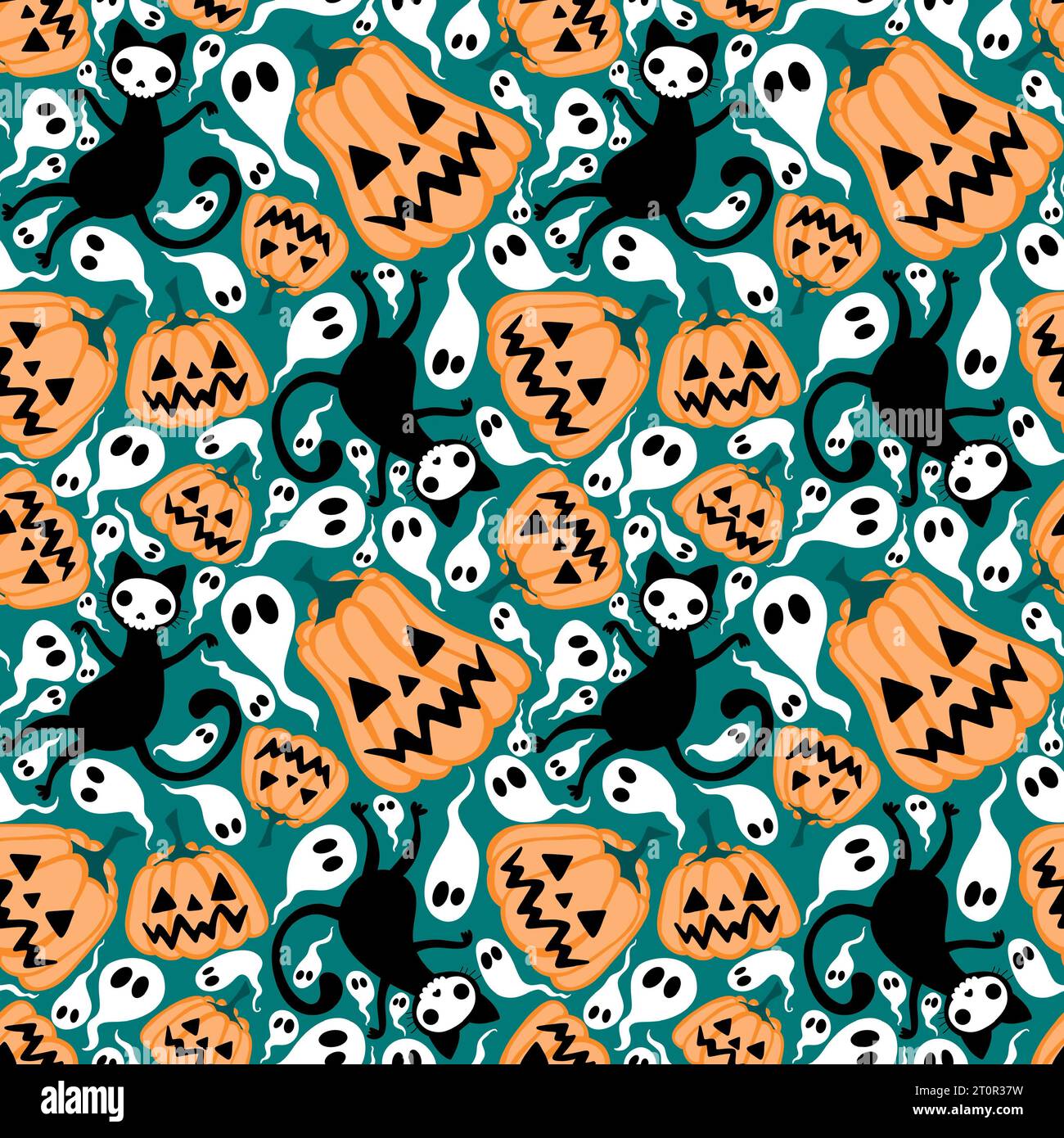 Halloween cat and pumpkins seamless ghost and skulls and poison pattern ...