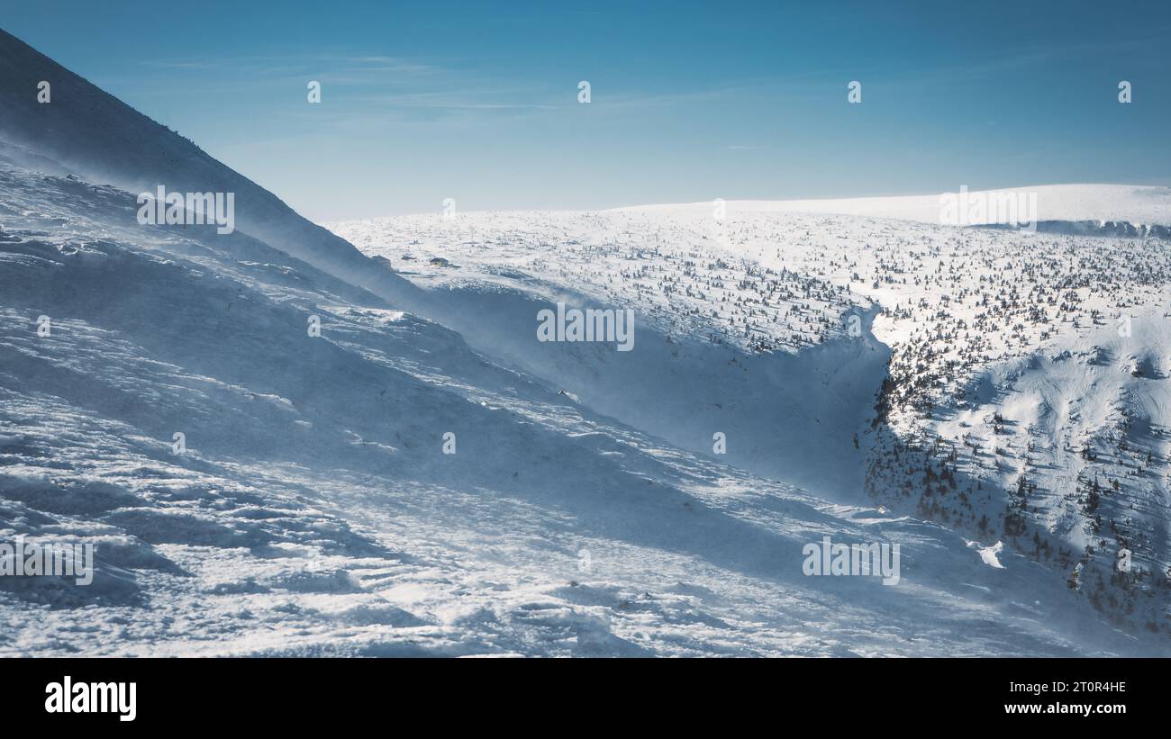 The peak of the Snezka Mountain in the Krkonose Mountains during winter on a sunny day. Czech republic, Europe Stock Photo