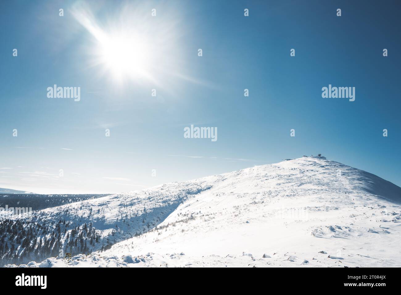 The peak of the Snezka Mountain in the Krkonose Mountains during winter on a sunny day. Czech republic, Europe Stock Photo