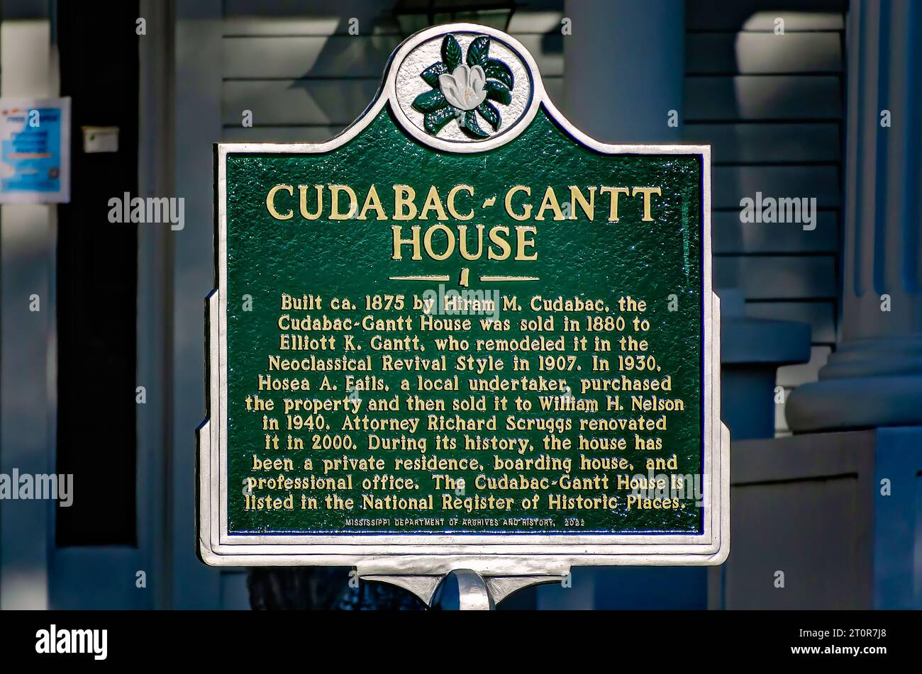 A historic marker stands in front of the CudabacGantt House, Oct. 7
