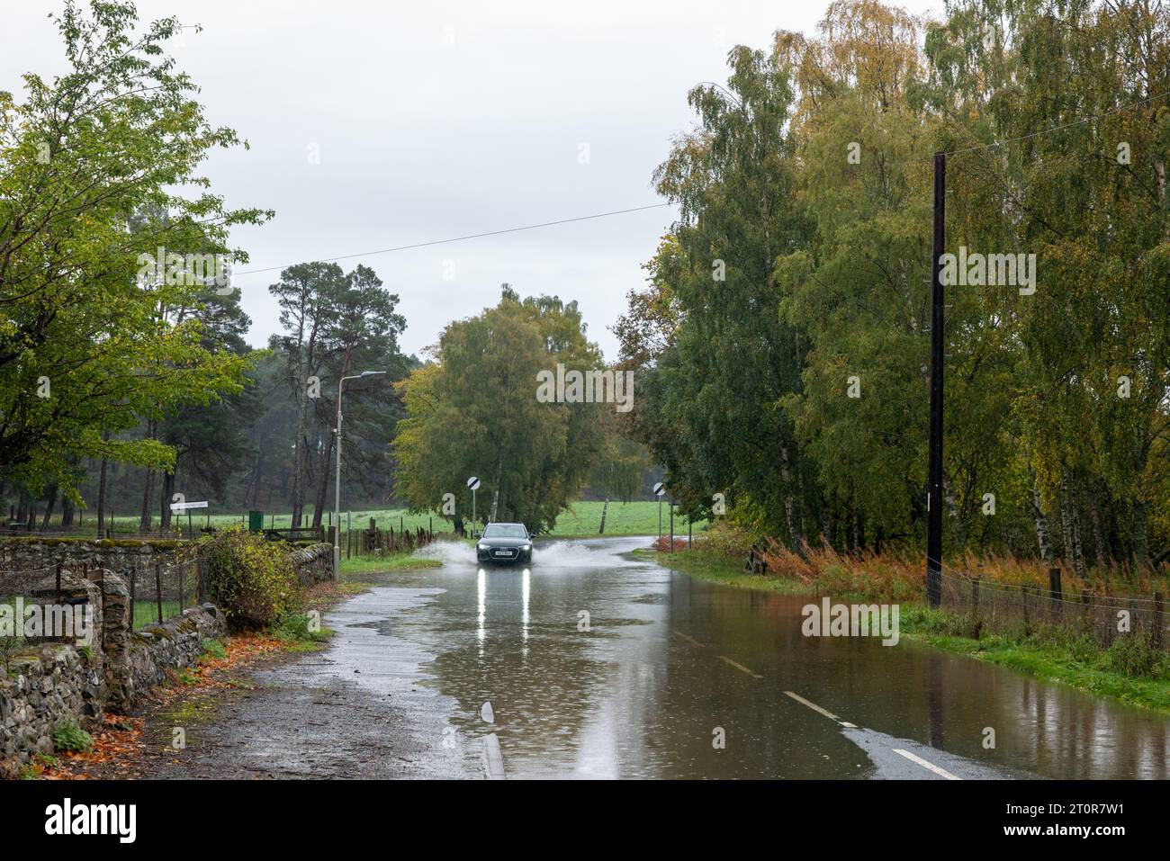 Aviemore area, Highlands and Islands, UK. 8th Oct, 2023. This is scenes of flooding from around the Aviemore and Kingussie area of Highlands following torrential downpours of rain. Credit: JASPERIMAGE/Alamy Live News Stock Photo