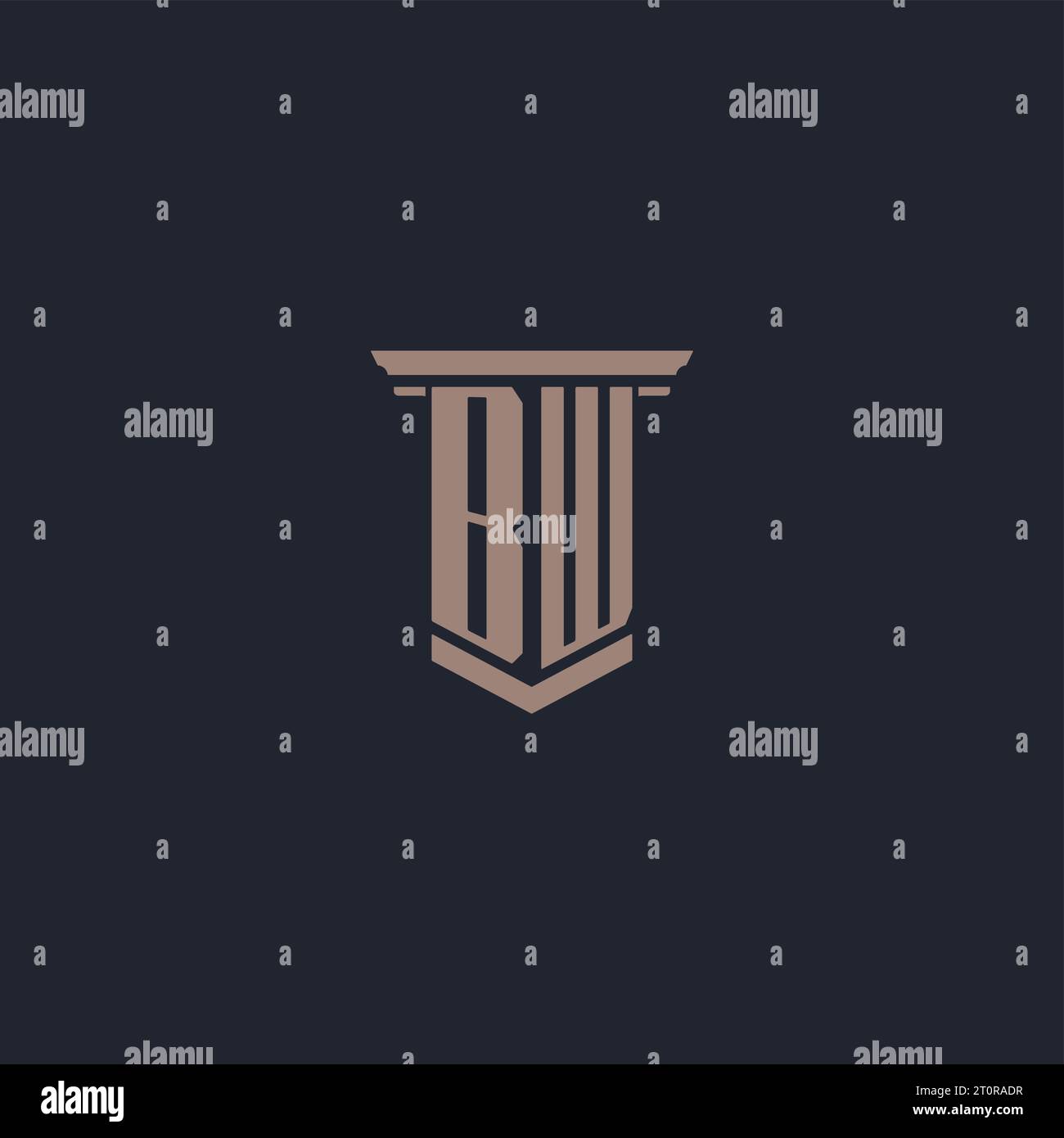 BW initial monogram logo with pillar style design Stock Vector
