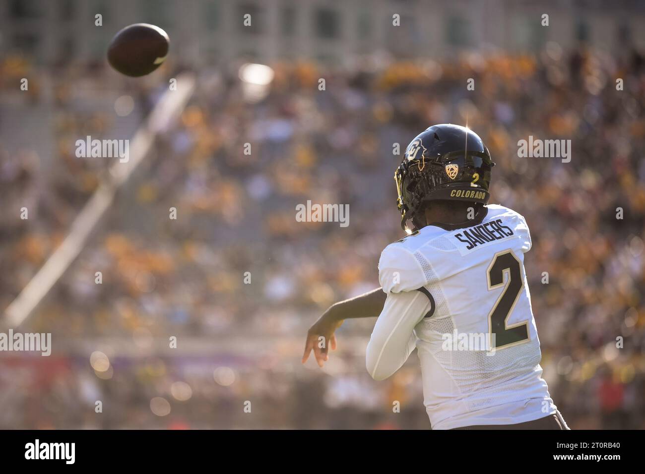 Colorado Buffaloes quarterback Shedeur Sanders (2) warms up before