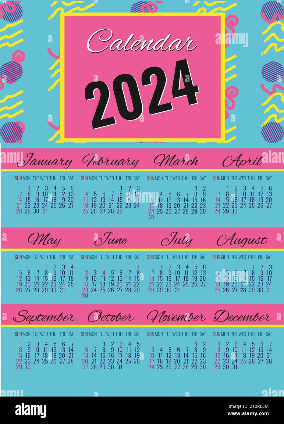 2024 Calendar Colorful Design - Free Printable Templates