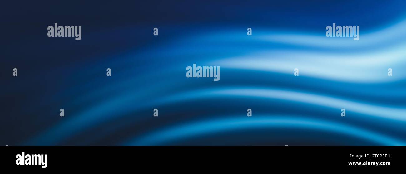 Glowing abstract light blue wave on dark blue background grainy texture ...