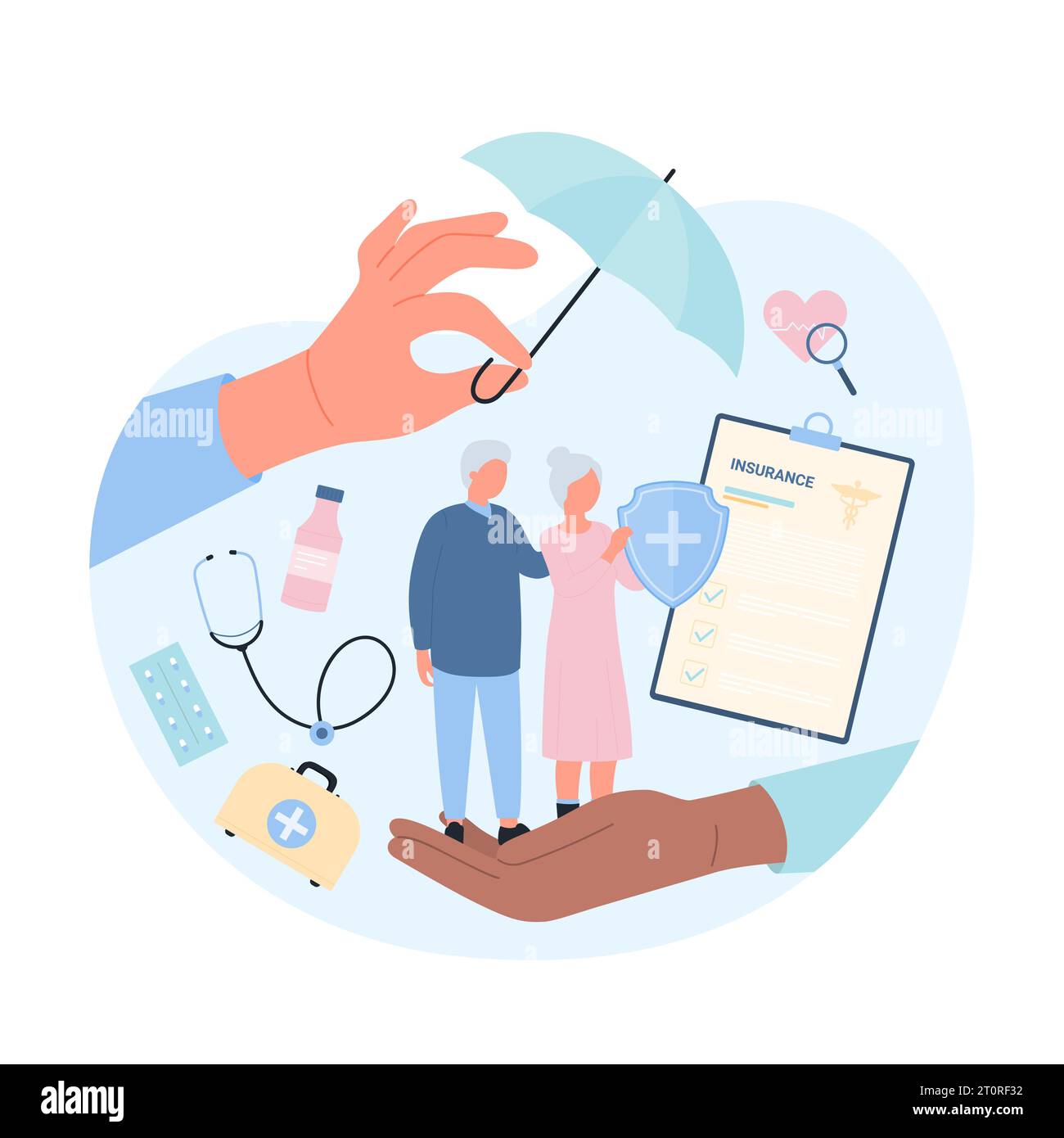 Health insurance plan for senior citizens vector illustration. Cartoon