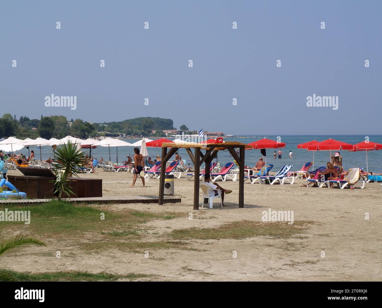 Plaja Roda Corfu Sun loungers and parasols on Roda Beach, Corfu, Greece 2009 Stock Photo ...