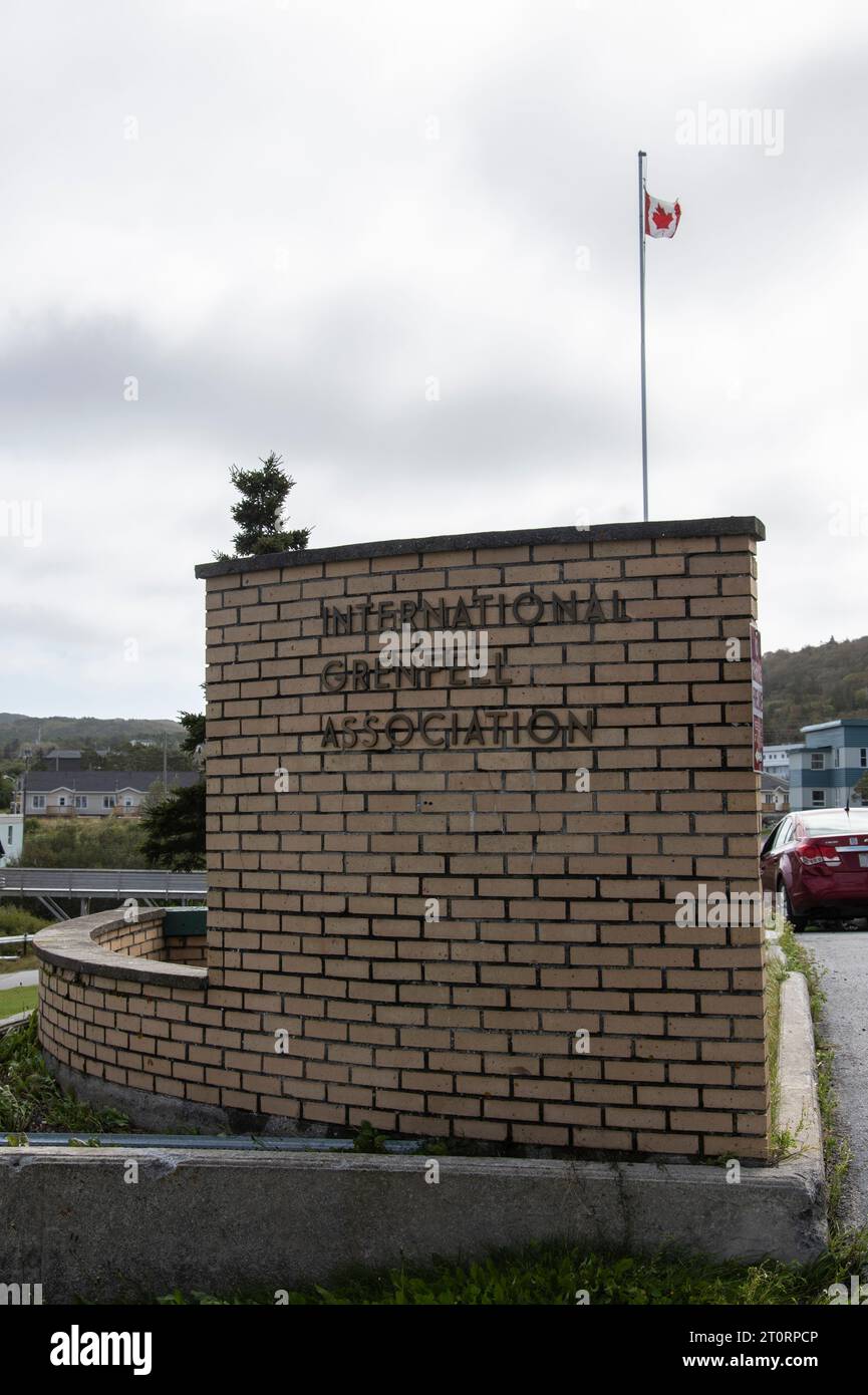 International Grenfell Association sign in St. Anthony, Newfoundland & Labrador, Canada Stock Photo