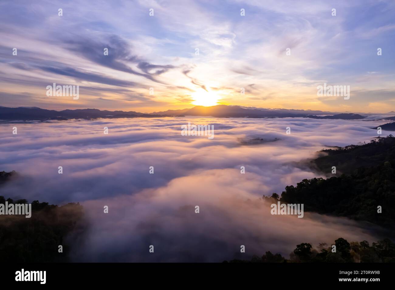 Drone flight over misty hills hi-res stock photography and images - Alamy