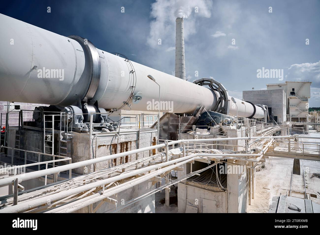 Tubular rotary furnace for calx clinker and cement production Stock Photo