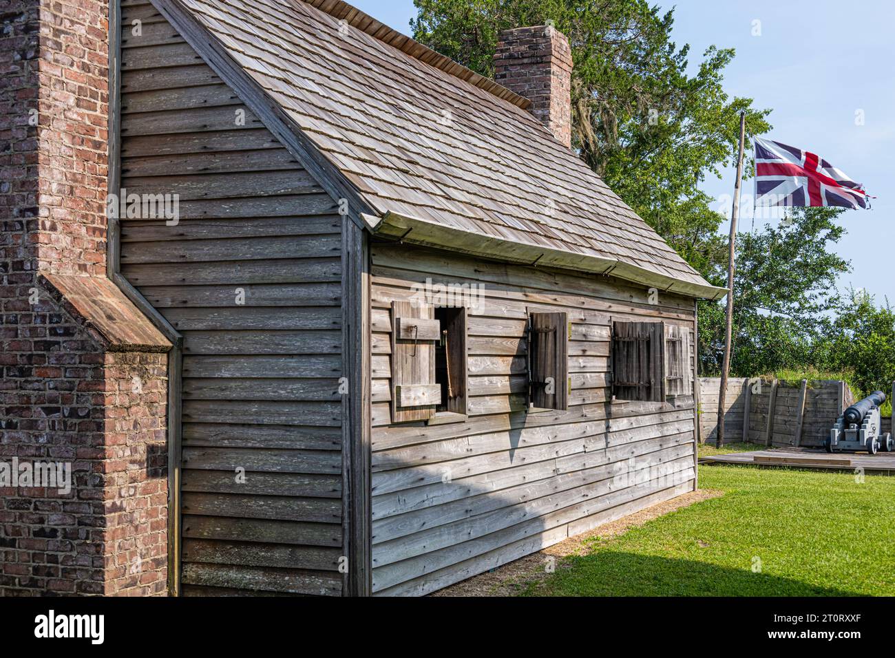 Officers' barracks at Fort King George State Historic Site along the Altamaha River in Darien, Georgia. (USA) Stock Photo