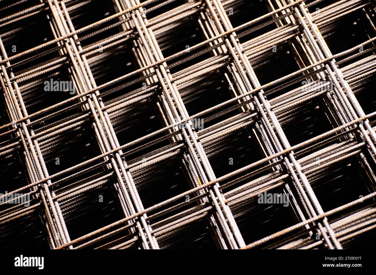 Stacked welded wire mesh in cold plant storehouse macro view Stock ...