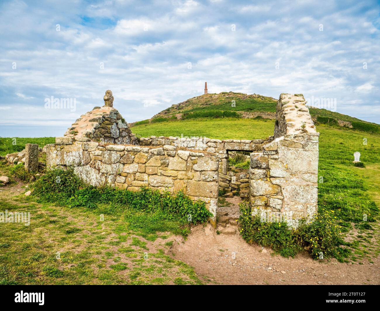 St Helen's Oratory, a medieval chapel at Cape Cornwall, West Penwith, Cornwall. Stock Photo