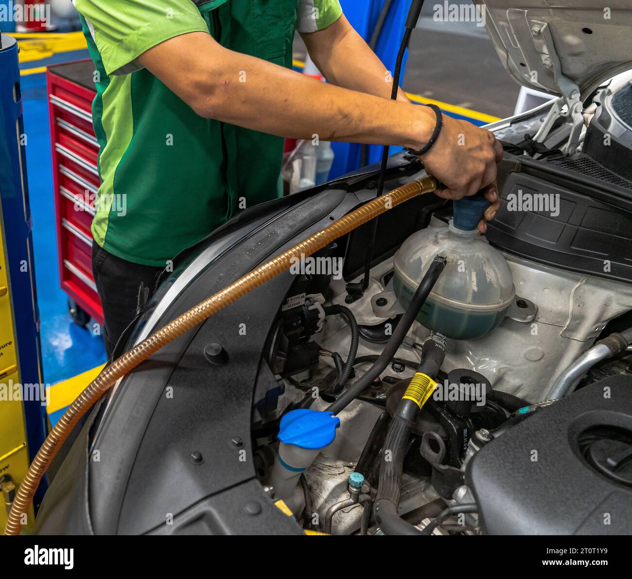 Close up view of a Maintenance Car service - auto oil change, motor