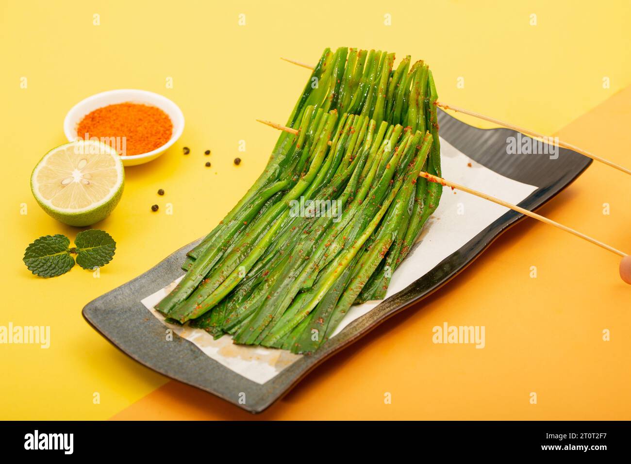 Charcoalgrilled Chinese Chives 2 Skewers, Shashlik. Kebab Stock Photo Alamy