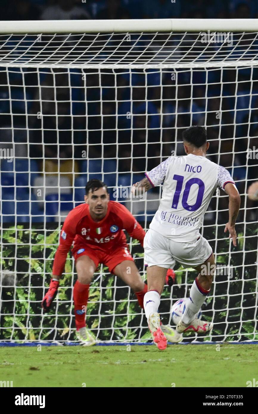 Acf Goals October 8, 2023, NAPOLI: Nico Gonzalez of ACF Fiorentina (R) scores the ...