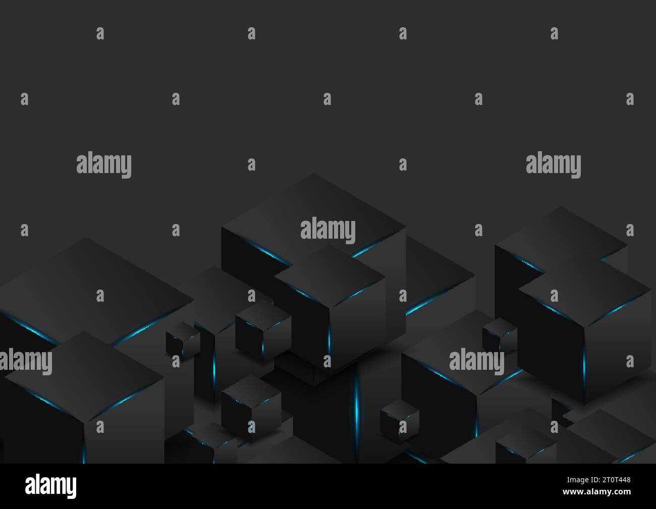 Abstract black 3d cubes with blue glowing lights technology background ...