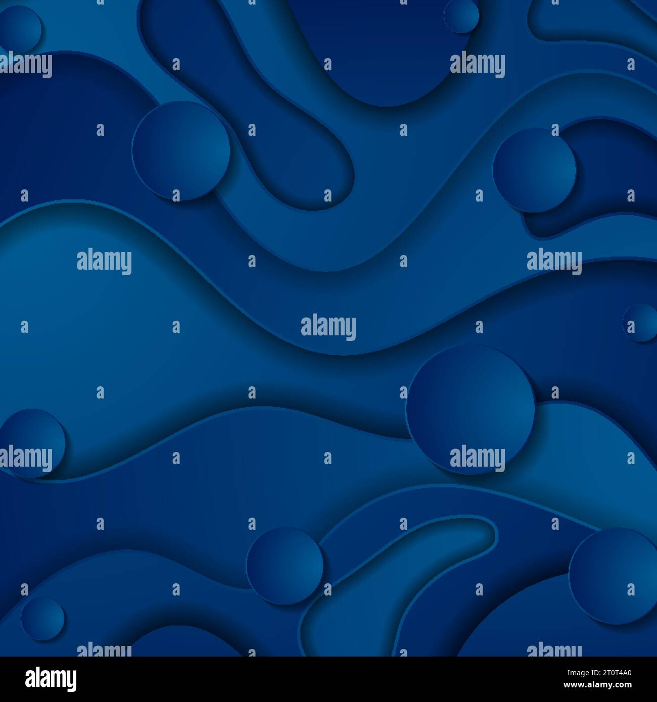 Dark blue curved waves pattern. Abstract corporate wavy graphic design with circles. Vector modern background Stock Vector