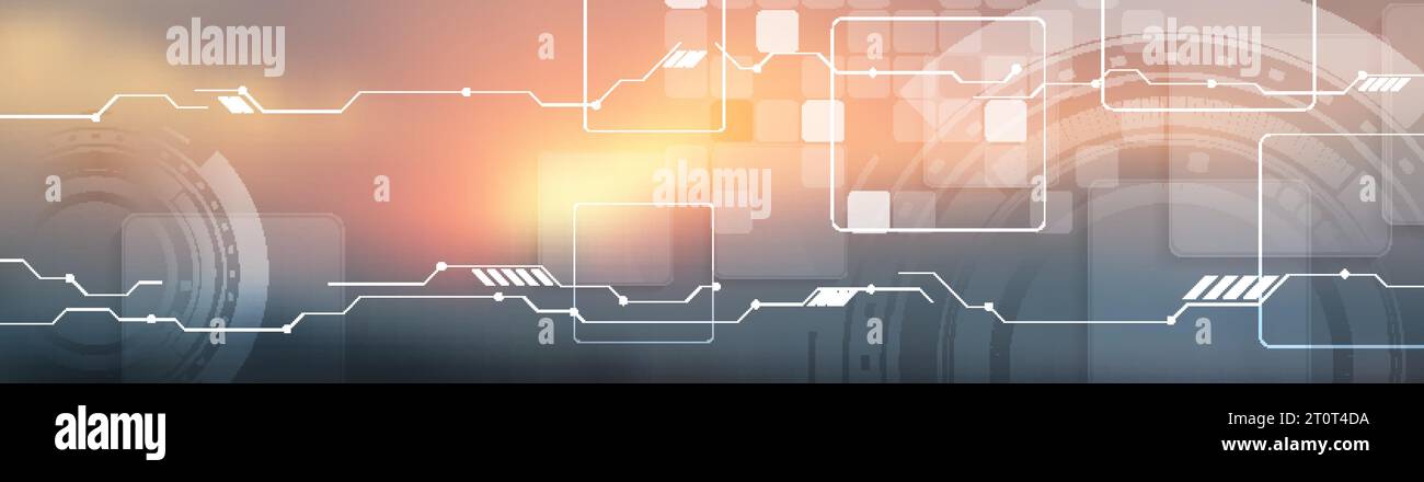 Sunny orange futuristic technology abstract background with HUD gears ...
