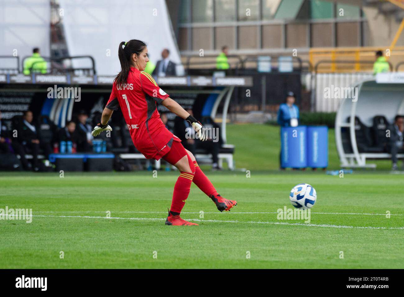 Bogota, Colombia. 08th Oct, 2023. Club Universidad de Chile goalkeeper Natalia Campos during the group phase match between Paraguay's Club Olimpia (1) and Club Universidad de Chile (2) during the Copa Libertadores Femenina, in Bogota, Colombia, October 8, 2023. Photo by: Chepa Beltran/Long Visual Press Credit: Long Visual Press/Alamy Live News Stock Photo