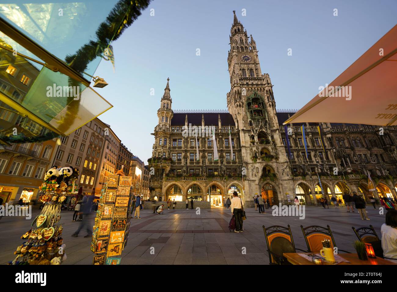 Munich, Germany, EU - Sept. 14, 2023. Munich cityscape, downtown skyline of Marienplazt Square with New Town Hall, City Hall Glockenspiel Clock Tower. Stock Photo