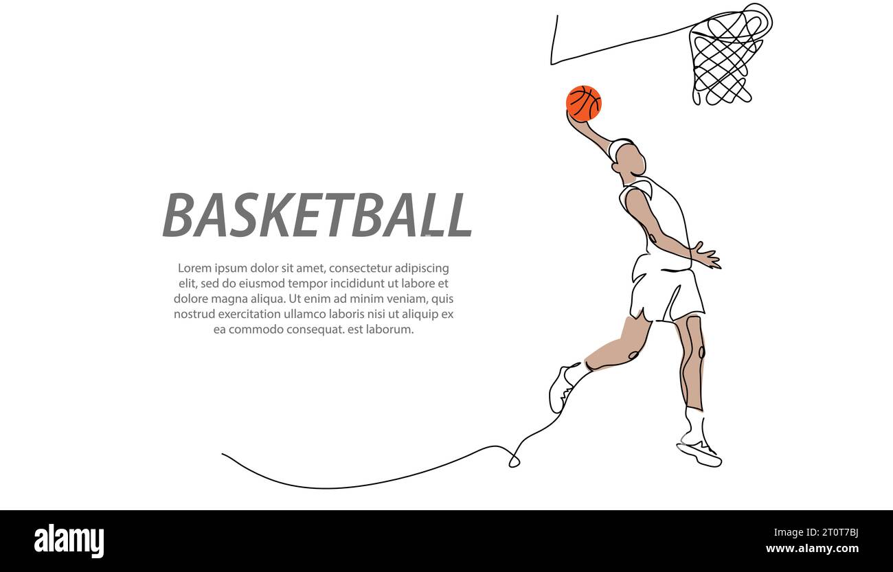 Basketball player dunk. He jumps and throw the ball into basketball