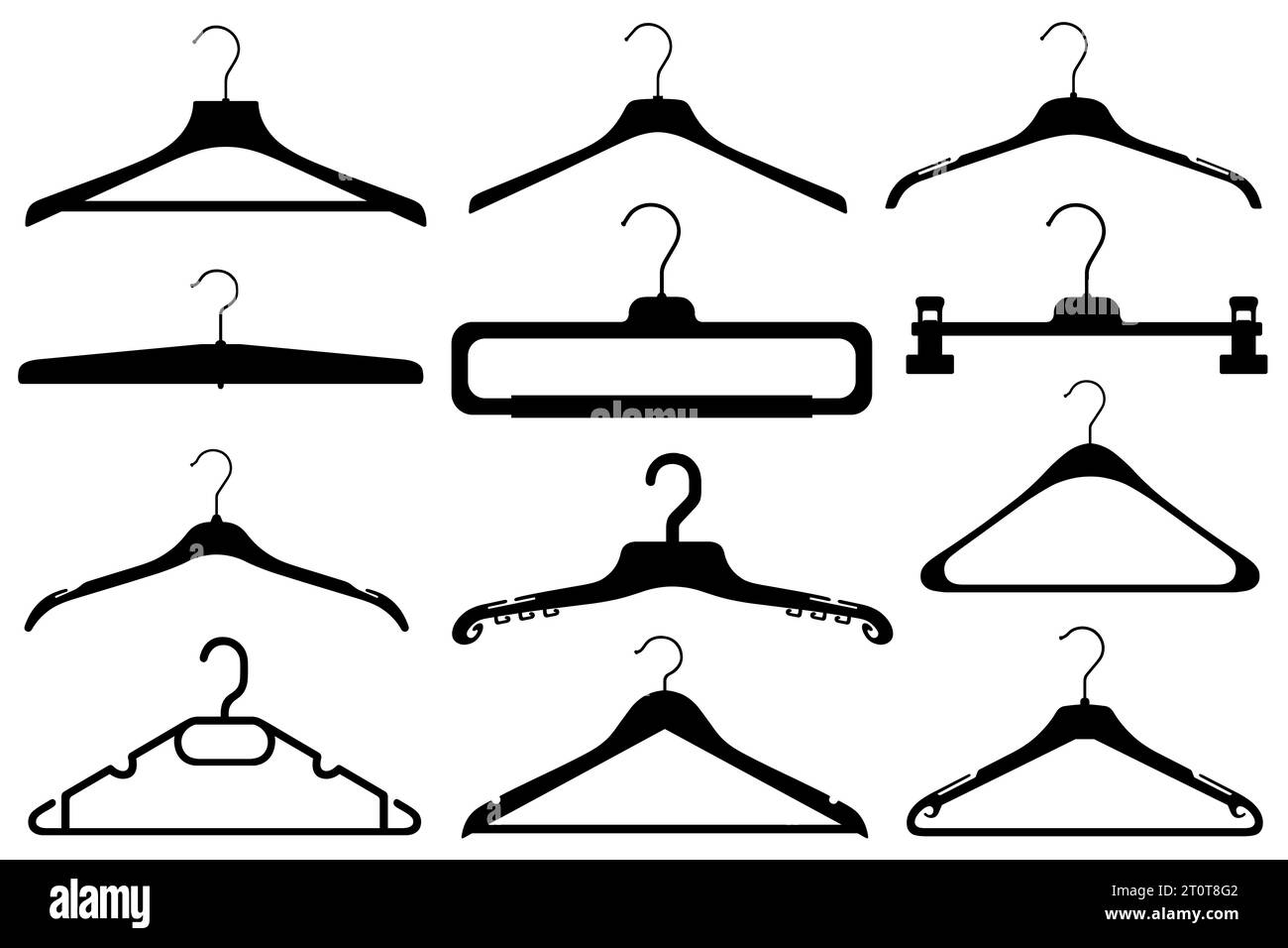 Collection of different coat hangers isolated on white Stock Photo