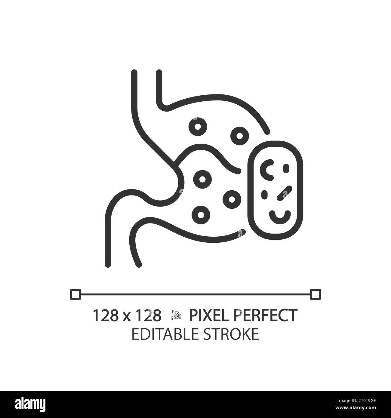 2D thin line black digestive system with medicine icon Stock Vector