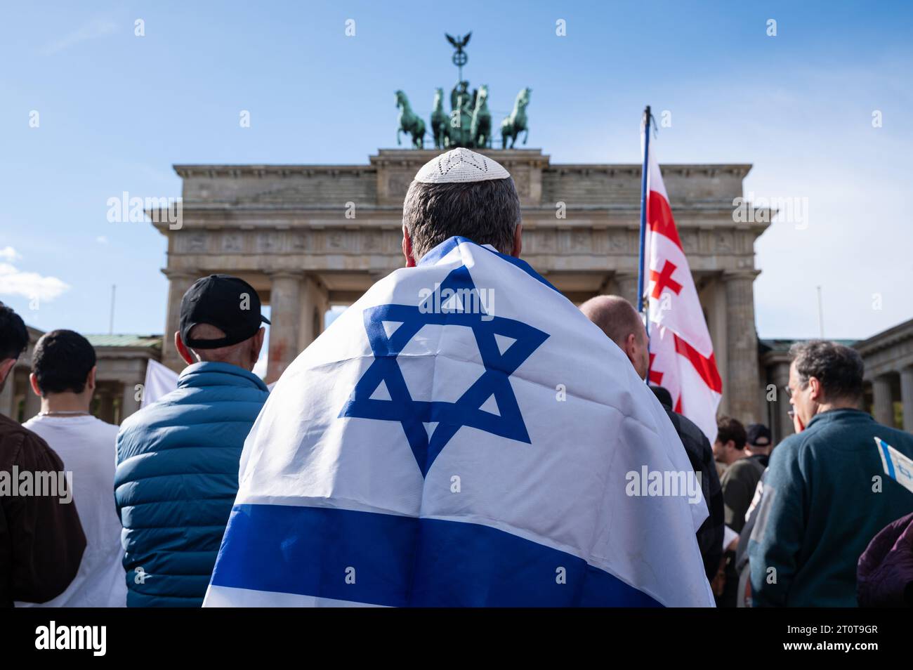 08.10.2023, Berlin, Germany, Europe - Over 2,000 people responded to a call by German-Israeli Society of Berlin and take part in a pro-Israel rally. Stock Photo