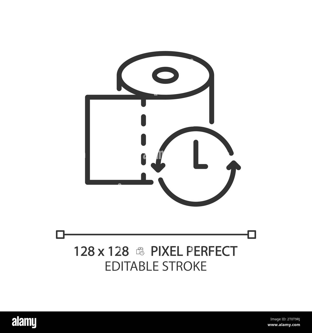 2D customizable thin line black toilet paper with clock icon Stock