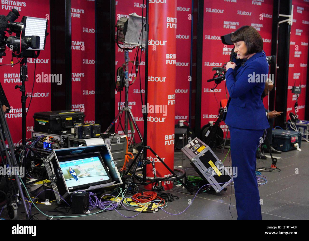 Shadow chancellor Rachel Reeves being prepared for media interviews ...