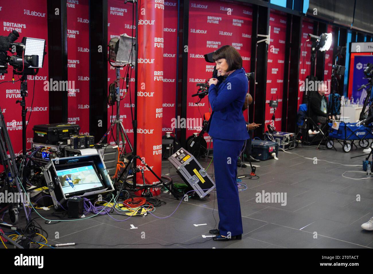 Shadow chancellor Rachel Reeves being prepared for media interviews ...
