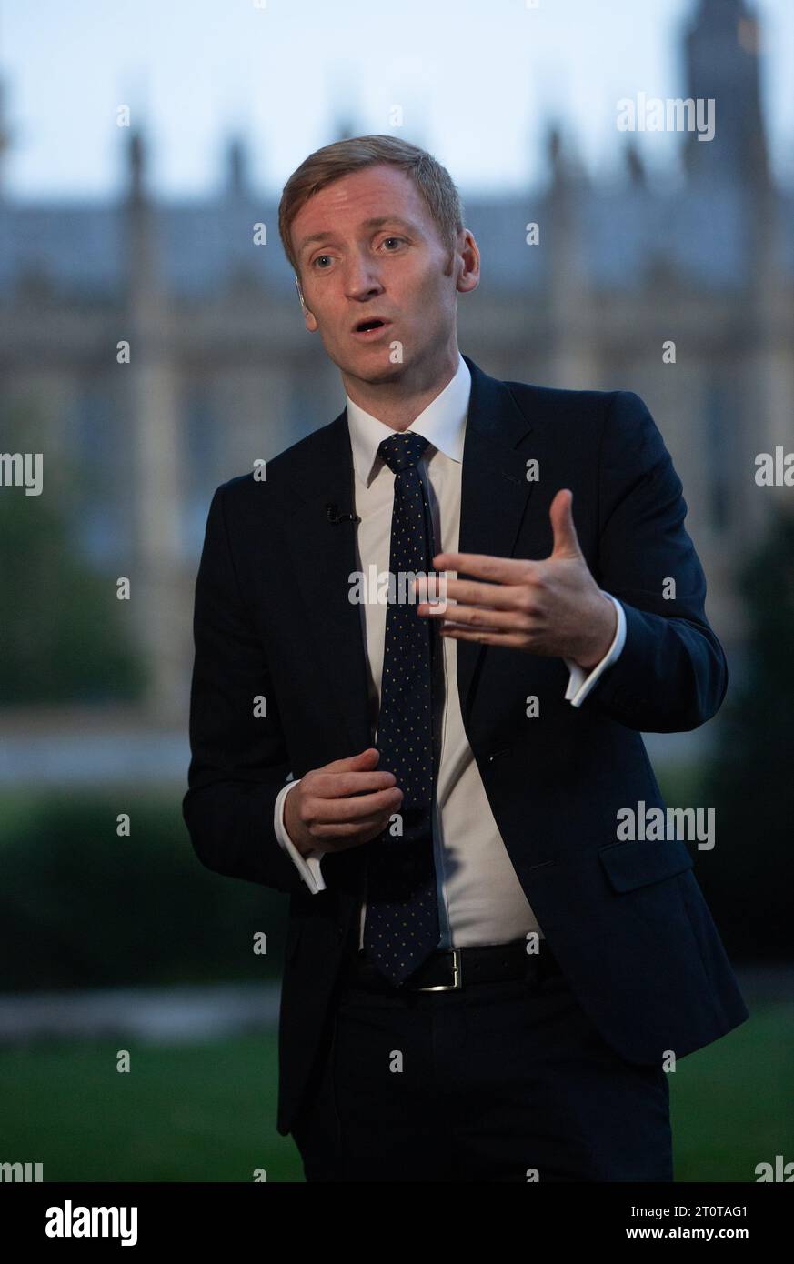 London, United Kingdom. October 09  2023. Minister for Local Government Lee Rowley is seen in Westminster as he appears on breakfast shows..Credit: Tayfun Salci / Alamy Live News Stock Photo