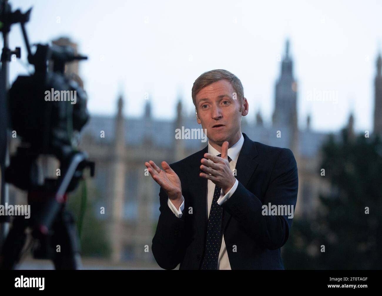 London, United Kingdom. October 09  2023. Minister for Local Government Lee Rowley is seen in Westminster as he appears on breakfast shows..Credit: Tayfun Salci / Alamy Live News Stock Photo