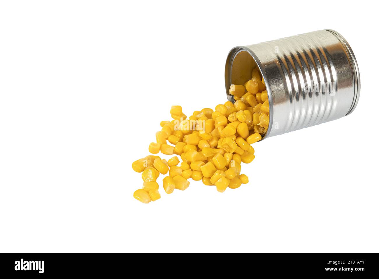 a tin of corn spilled on a transparent background Stock Photo