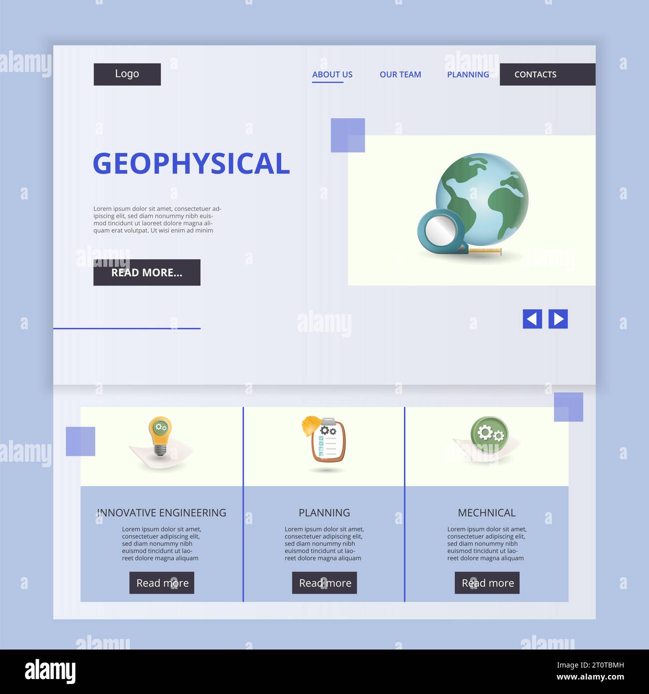 Geophysical flat landing page website template. Innovative engineering