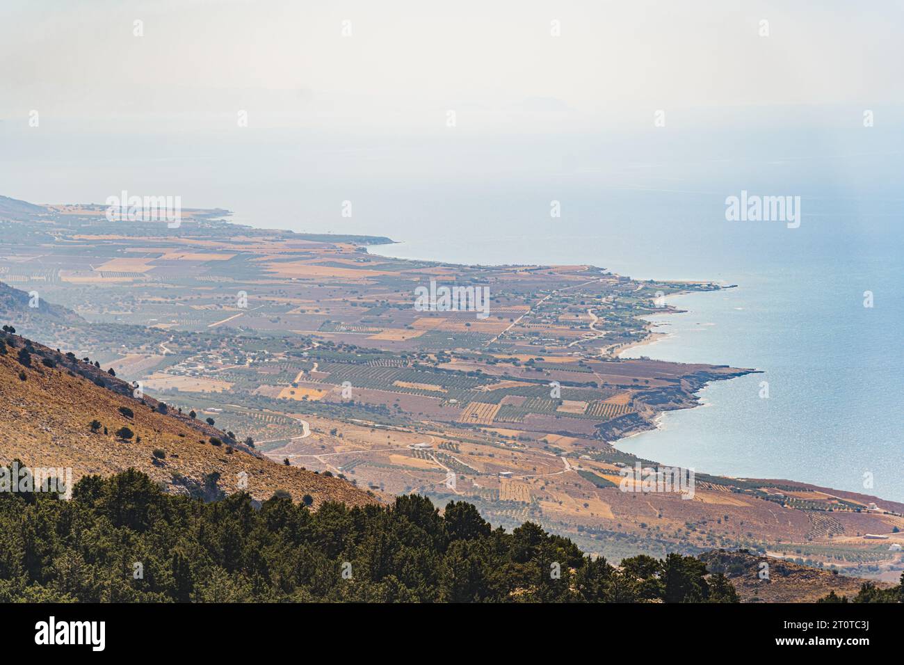 Crete south coast, agricultural fields with sea view, Greek life. High quality photo Stock Photo