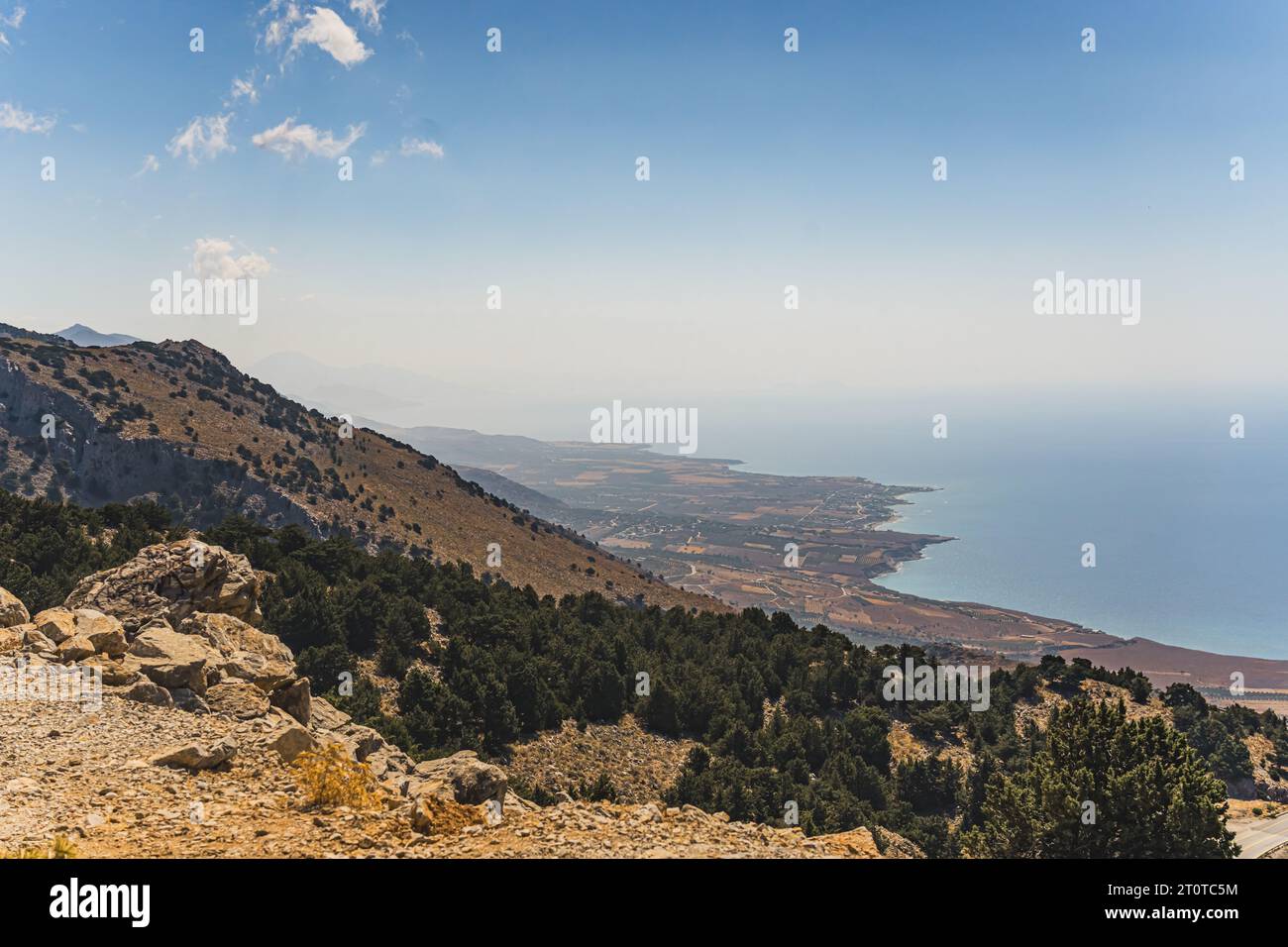 gorgeous view of Crete island south coast from the mountains, beautiful nature with sea view. High quality photo Stock Photo