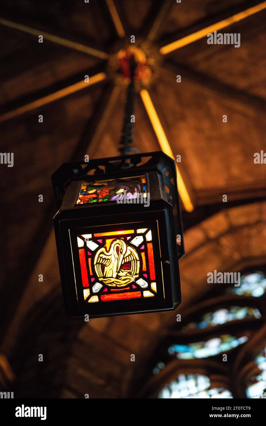 Edinburgh, UK - April 15th 2023 - detail of a lamp stained glass from St Giles' Cathedral Stock Photo