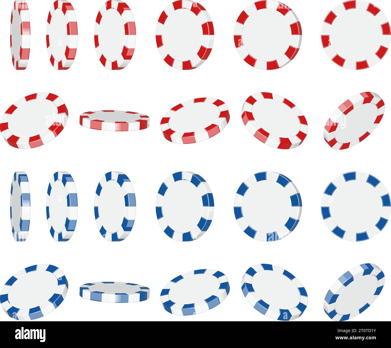 Illustration of poker chips from various angles (casino chips) Stock Vector