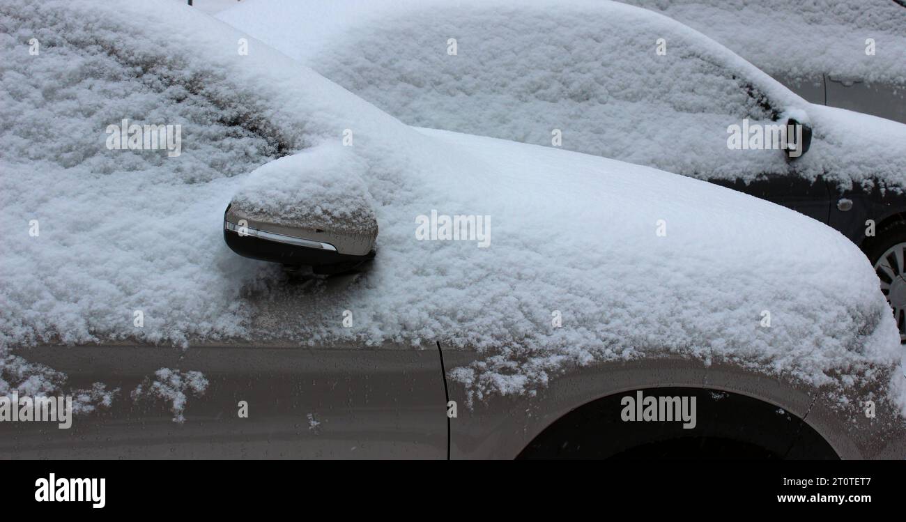 Cars Covered With A Snow In A Row After Snowfall Detailed Stock Photo Stock Photo