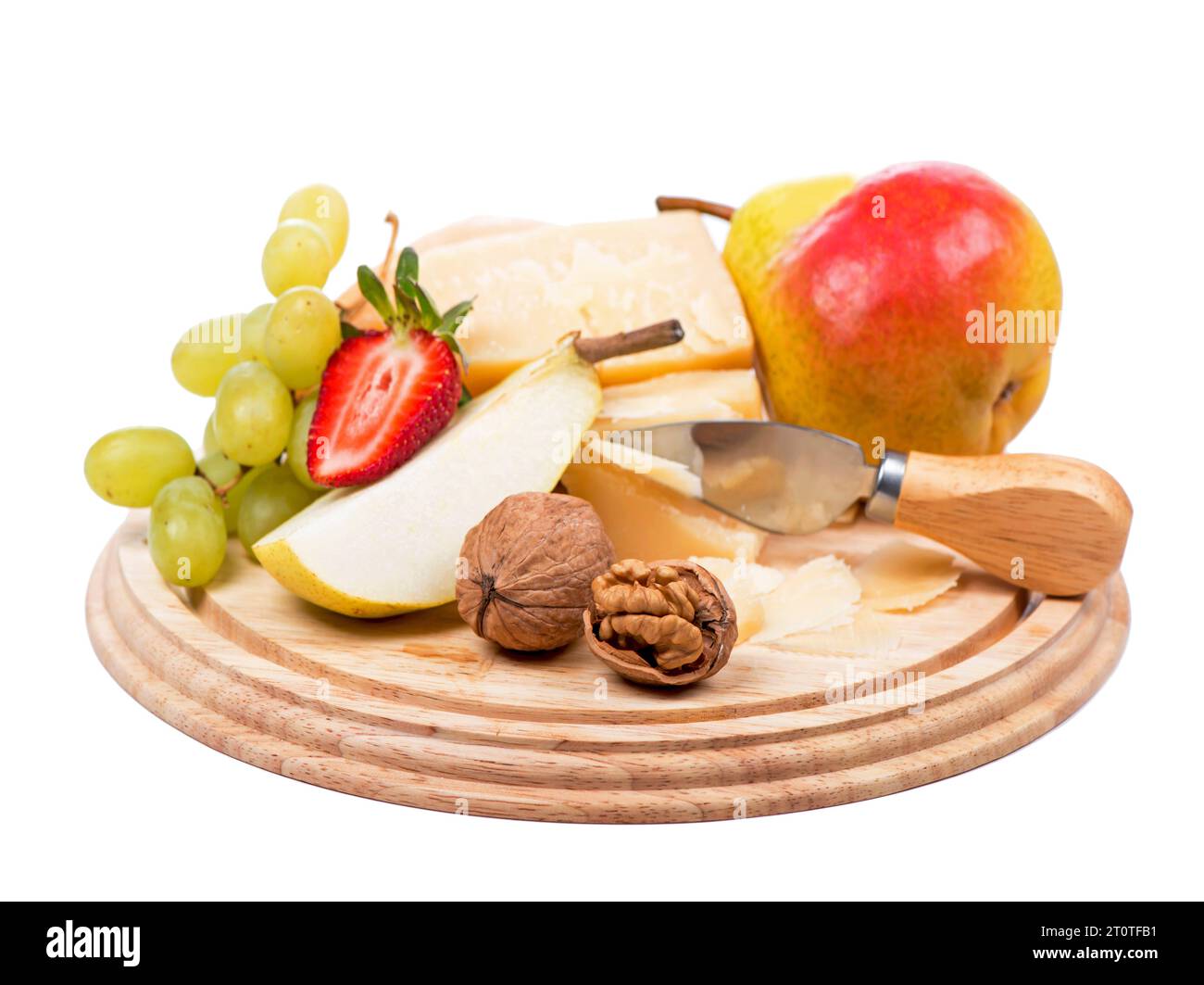 cheese and fruit on a white background Stock Photo