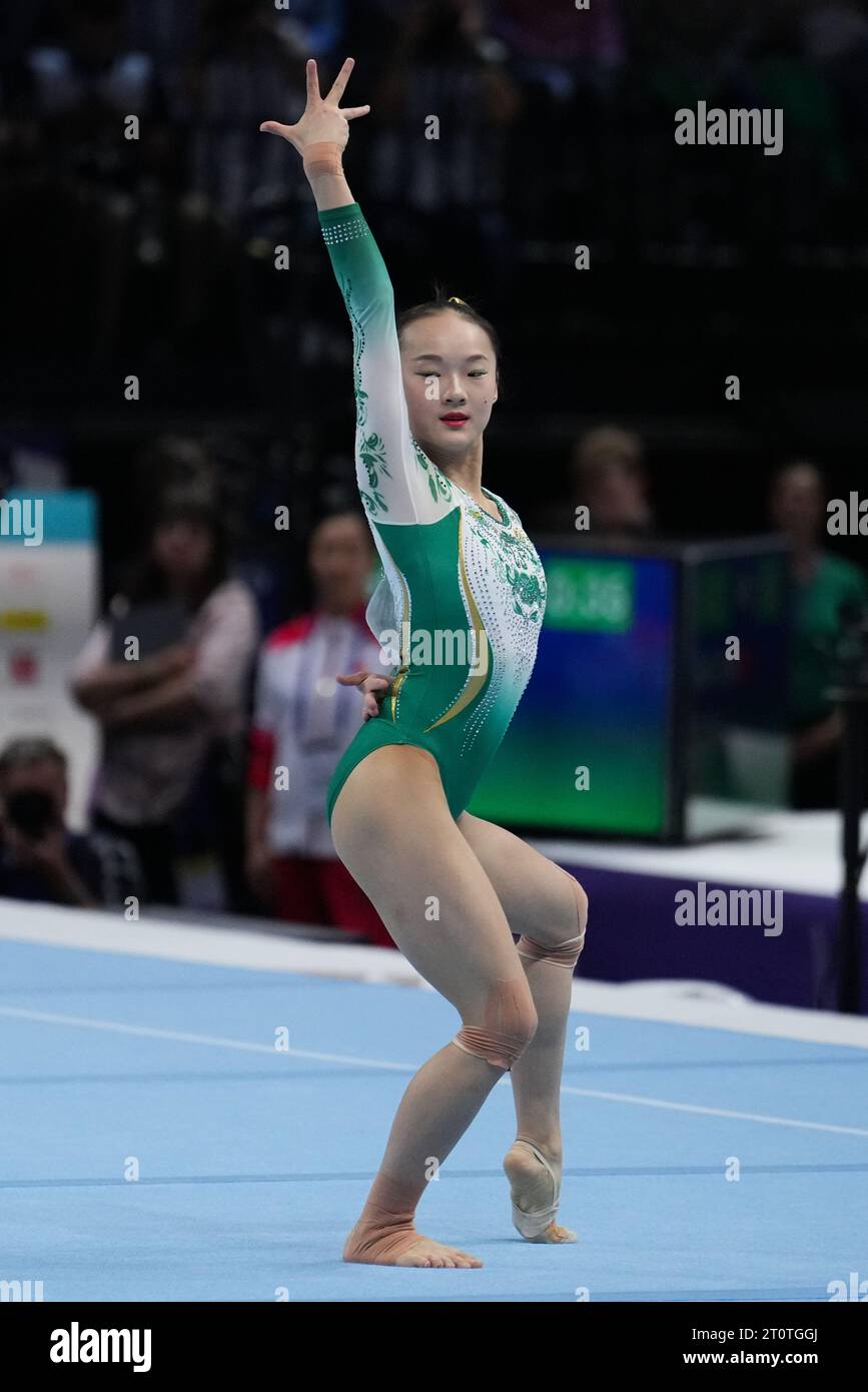 Antwerp, Belgium. 8th Oct, 2023. Zhou Yaqin of China competes during