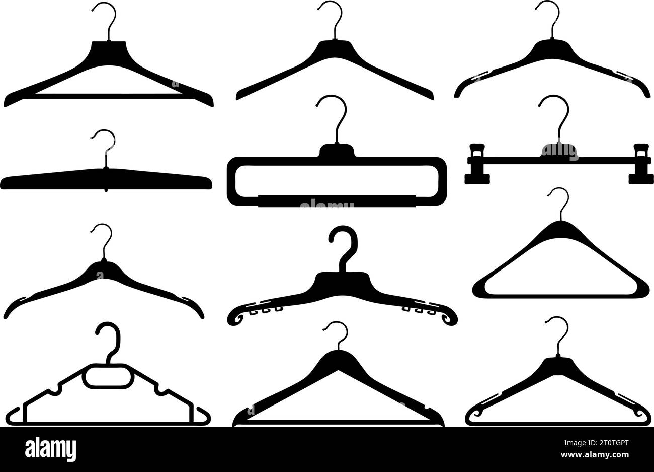 Collection of different coat hangers isolated on white Stock Vector