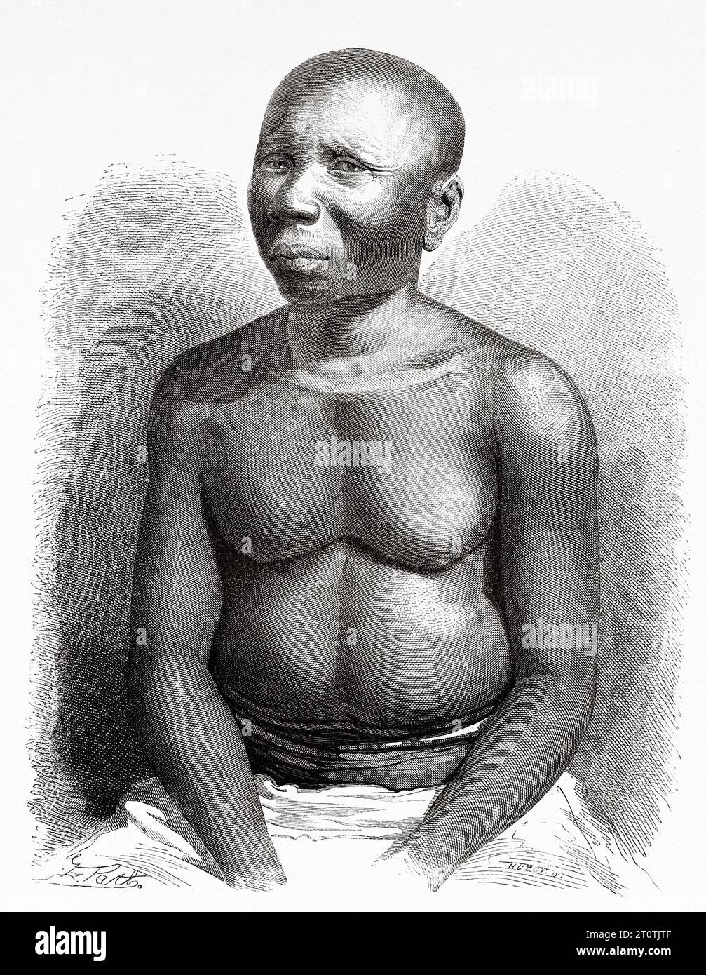 Native man from the Andaman and Nicobar Islands, South India, Indian Ocean. Old 19th century engraving from Le Tour du Monde 1860 Stock Photo