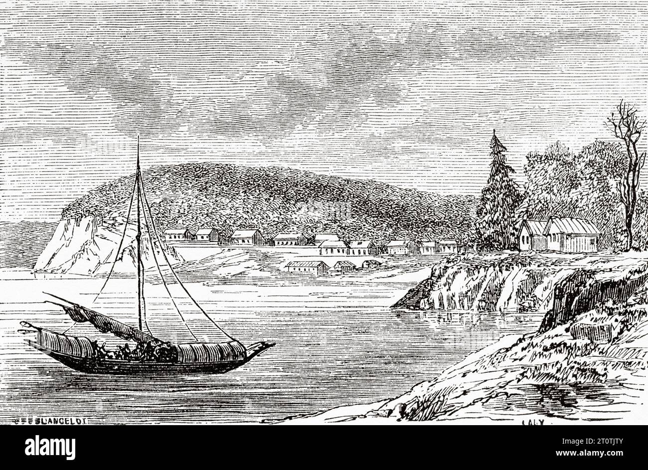 View of Alexandrovsk, strait of Tartary. Russia. Old 19th century engraving from Le Tour du Monde 1860 Stock Photo
