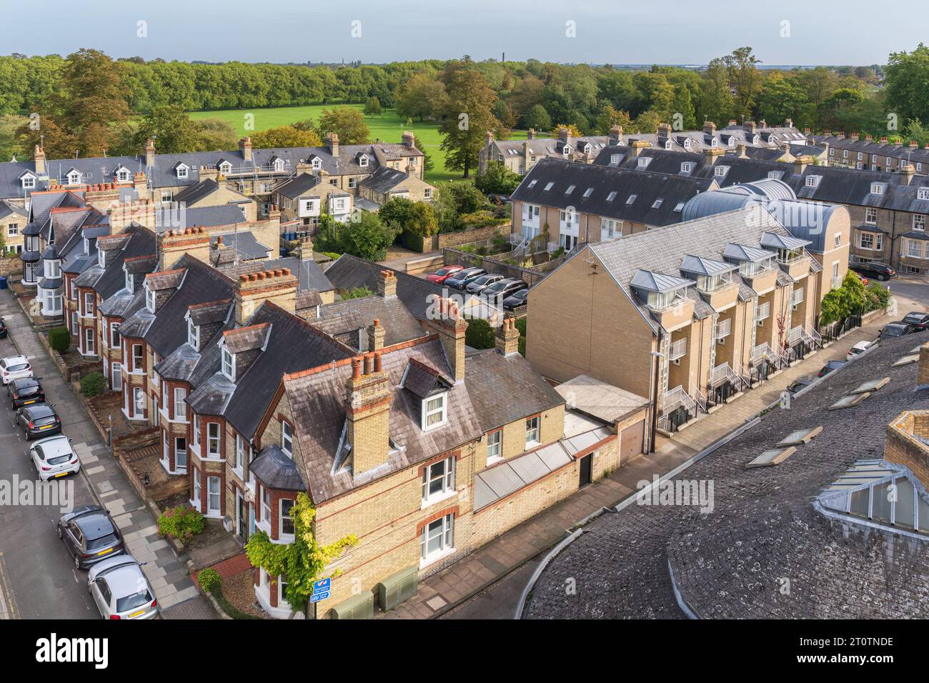 Looking across  the rooftops of Cambridge in England Stock Photo